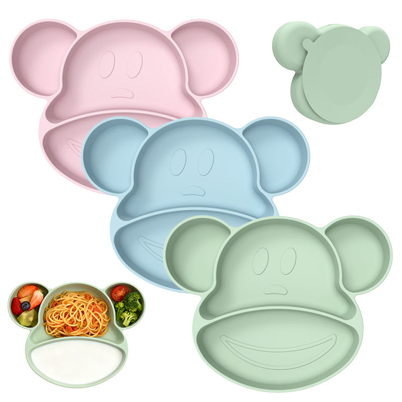 Plato de silicona de dise&ntilde;o moderno para beb&eacute;, Material de silicona de calidad alimentaria, f&aacute;cil de limpiar, juegos de vajilla de comedor para ni&ntilde;os, alimentaci&oacute;n para beb&eacute;s