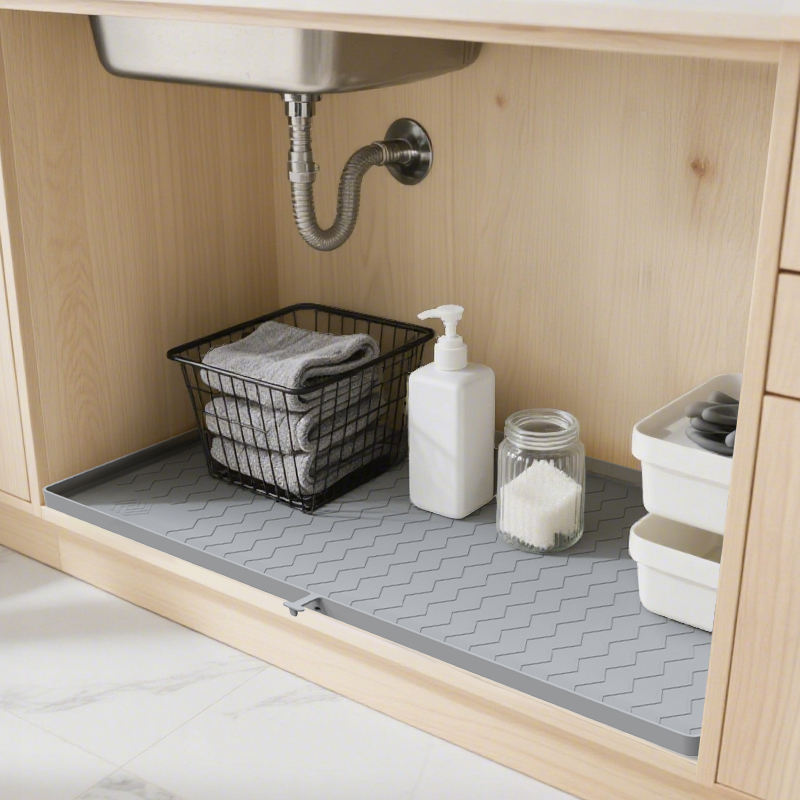 Custom Under the Sink Silicone Kitchen Water Ripple Texture Silicone Drain Mat Anti-Slip Oil-proof Cabinet Liner Protector Mat