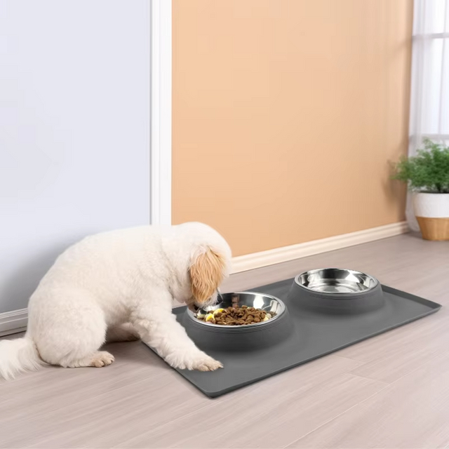 Nuevas llegadas, impermeable, gatos, perros, mascotas, estera de silicona, cuenco doble para comida, comedero para mascotas, juego de cuencos