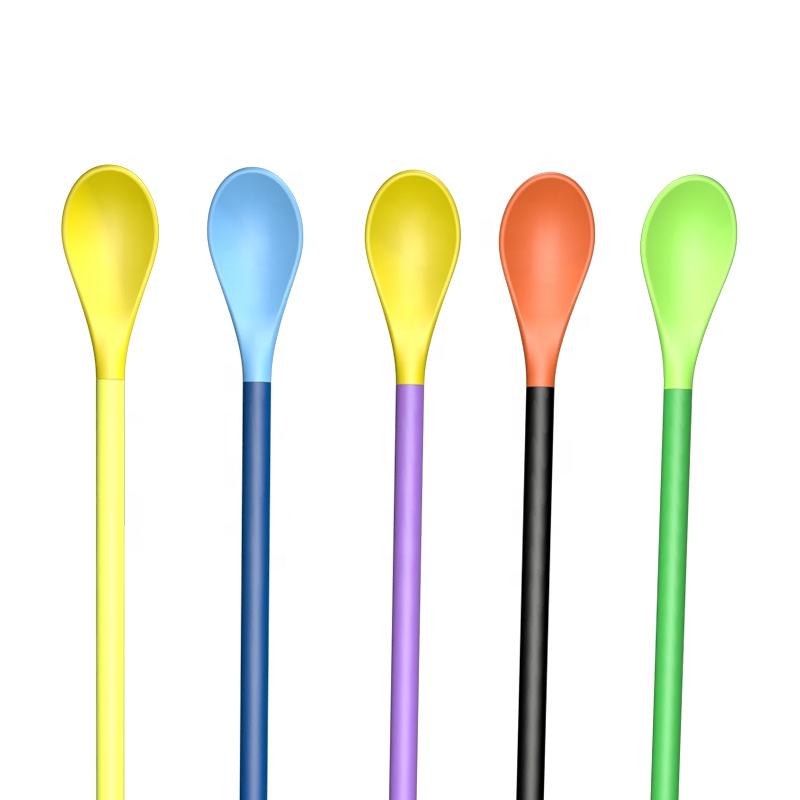 Wellfine Eco-Friendly BPA-Free Soft Folding Silicone Straw with Spoon Reusable Drinkware Accessory CE/EU Certified Gift Home Use