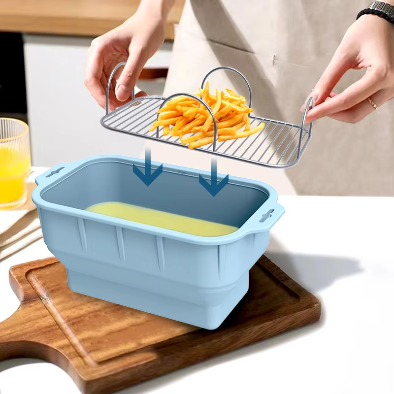 Popular Reusable Silicone Liner Rectangular Air Fryer Basket Recyclable Food Mat for Grill Baking