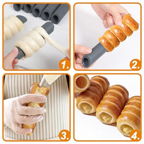 Herramienta para hornear de silicona DIY, formas antiadherentes, rollo de crema, tornillo, carcasa de croissant, cuerno, moldes de pasteler&iacute;a de tubo dan&eacute;s