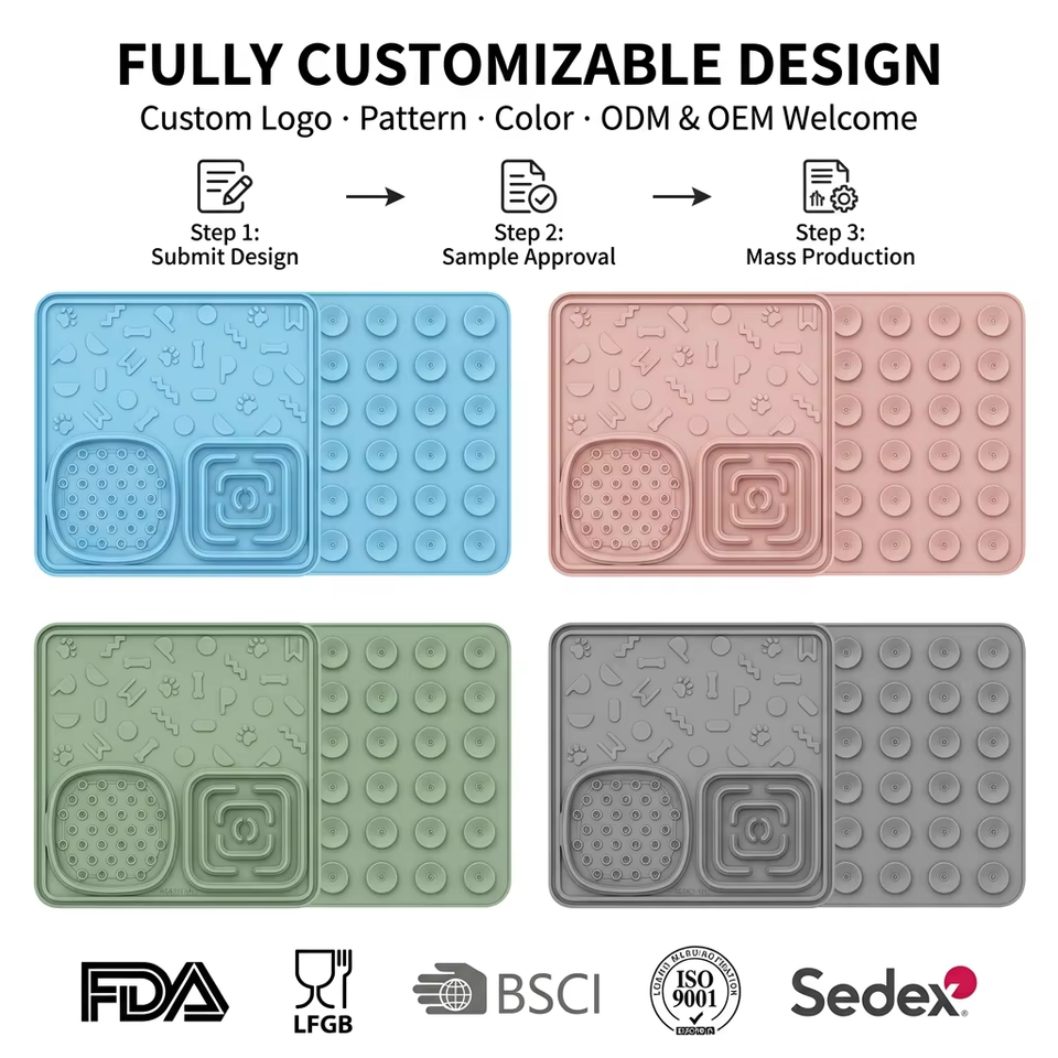 Wholesale Silicone Licking Mat for Cats Dogs Non-slip Pet Slow Feeder with Suction Cup Pet Bowls Feeders