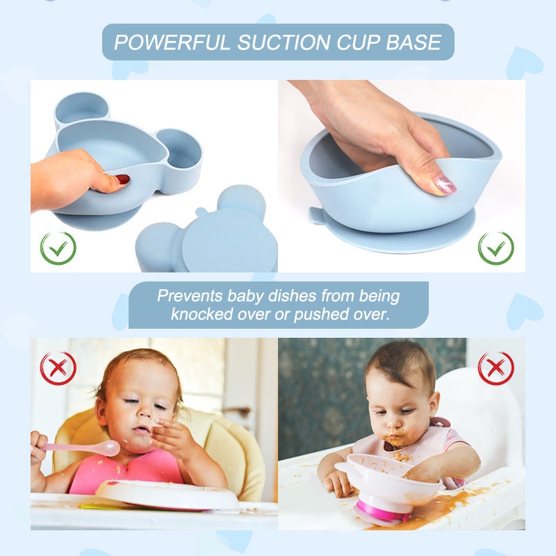 BPA Free Toddler Silicone Baby Feeding Supplies Snack Food Dinnerware Silicone Cup Bib Suction Plate Bowl Spoon and Fork Set