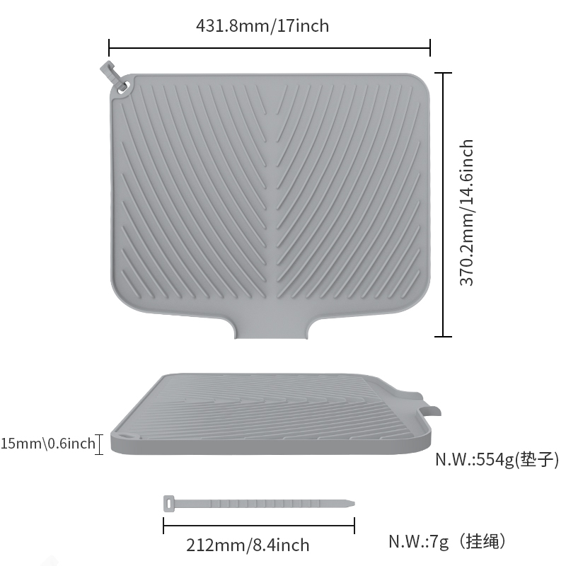 Silicone Dish Drying Mat - Non-Slip Heat Resistant Drain Pad