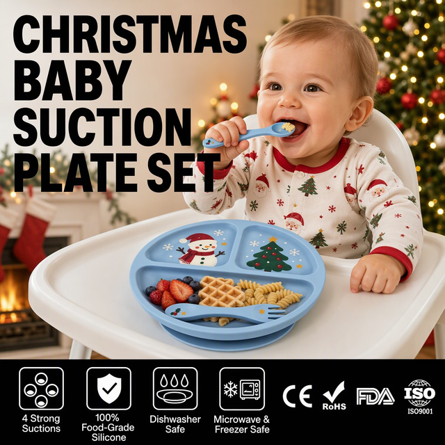 Christmas Silicone Baby Plate - Divided Suction Feeding Set