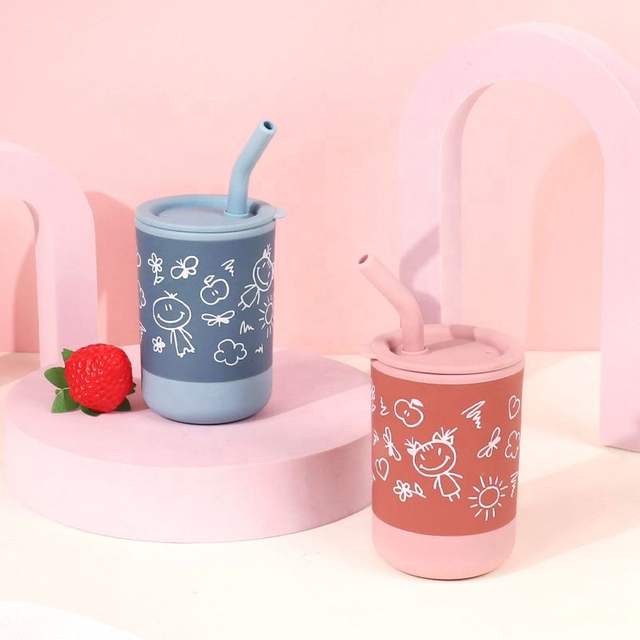 Silicone Sippy Cups for Toddlers - Spill Proof, Straw & Lid