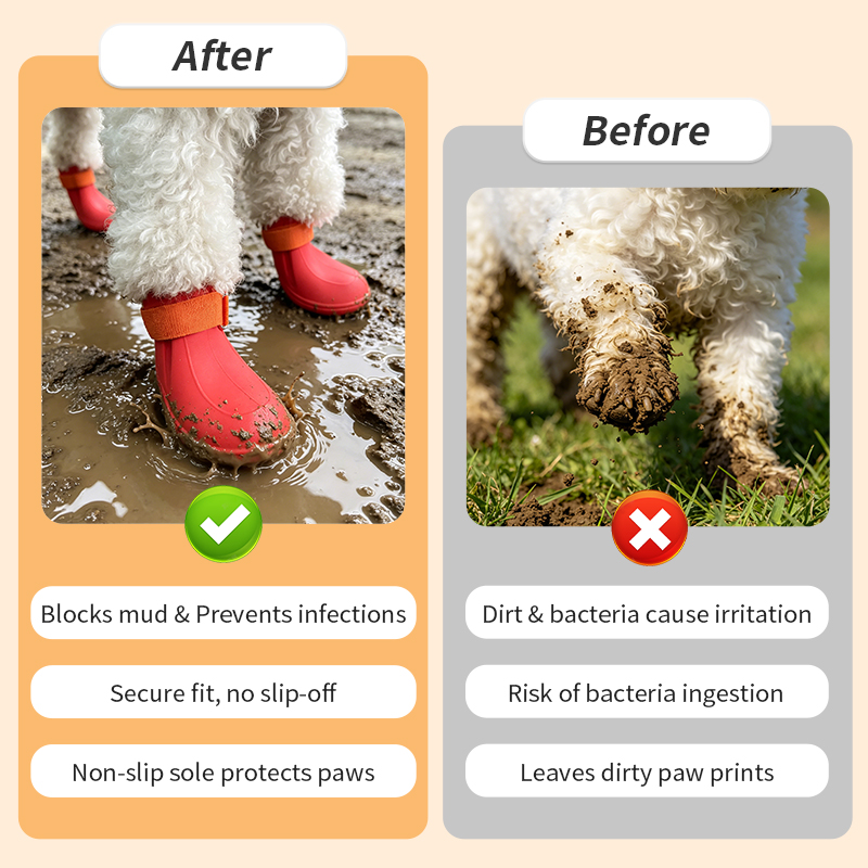 Waterproof Dog Boots Anti-Slip - Adjustable Paw Protectors