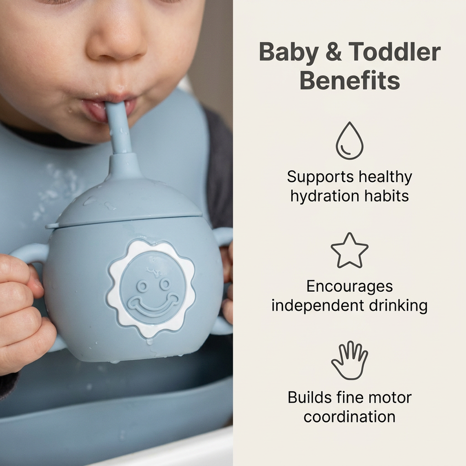 Bpa Free Silicone Drinking Training Cup Cute Toddler Kids Water Bottle Cup Leakproof Baby Sippy Cup with Straw and Handle