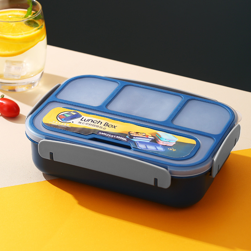 BPA-Free Rectangular Four Compartment Microwaveable Clamshell Bento Box Freshness Preservation Lunch Container for Students