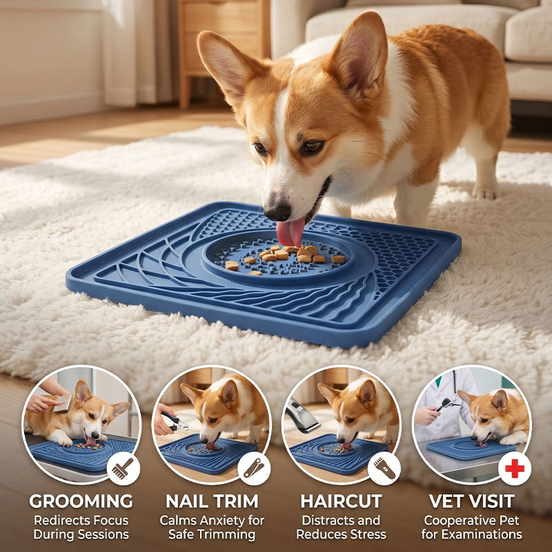 Food Grade Silicone Portable Lick Mat for Pets Slow Food Dispensing Pad Anti Skid Base Interactive Calming Treat