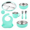 Wellfine Classic Design Children's Tableware 304 Stainless Steel Silicone Dinner Plate with Suction Cup Boxed