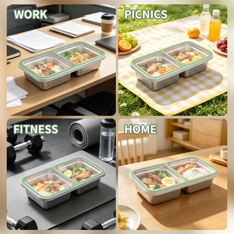 304 Stainless Steel Bento Box Eco Friendly Compartments School Tiffin Box Reusable Lunch Box Heatable Plastic Lid Leak Proof
