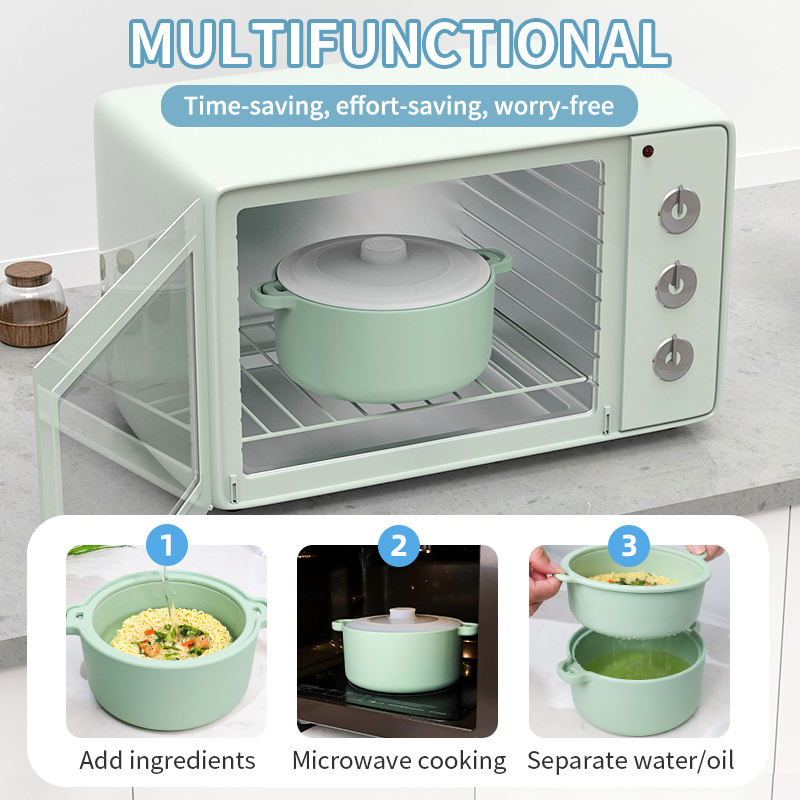 Food Grade Silicone Microwave Steamer Pot Healthy Sugar Lowering Cooker Bowl for Vegetables Eco-Friendly Removable Strainer