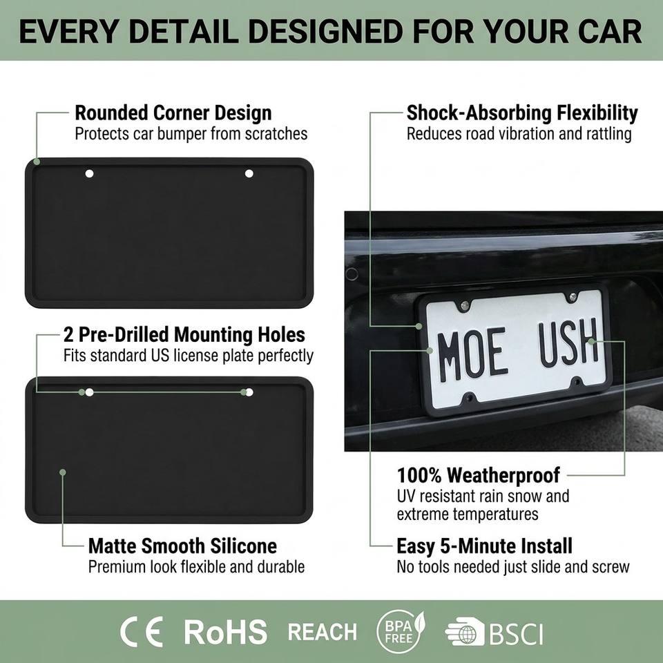 New Arrivals Custom Silicone License Plate Holder Rust-Proof Number Plate Cover Rattle-Proof Weather-Proof