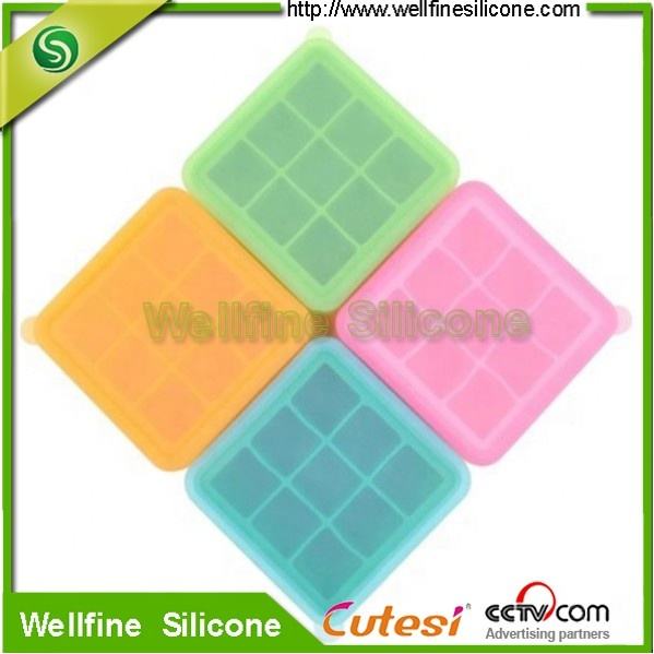 100% Platinum Silicone Baby Food Freezer Tray Ice Cube Box Europe 9 Grid with Lid