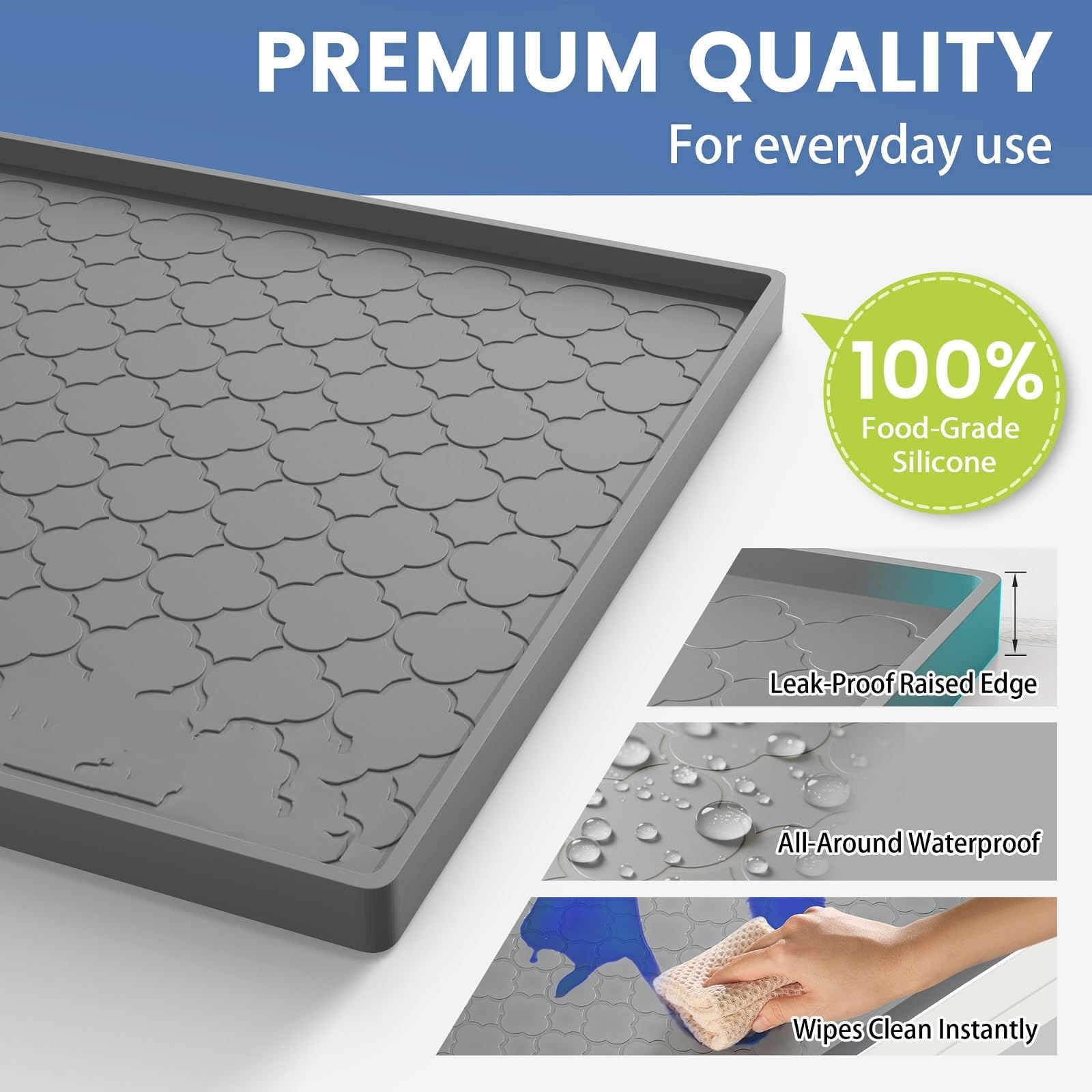 Silicone Under-Sink Mat with Water Drainage Cabinet Shelf Liner Non-Slip Mats Dishwasher-Safe Drawer Liner