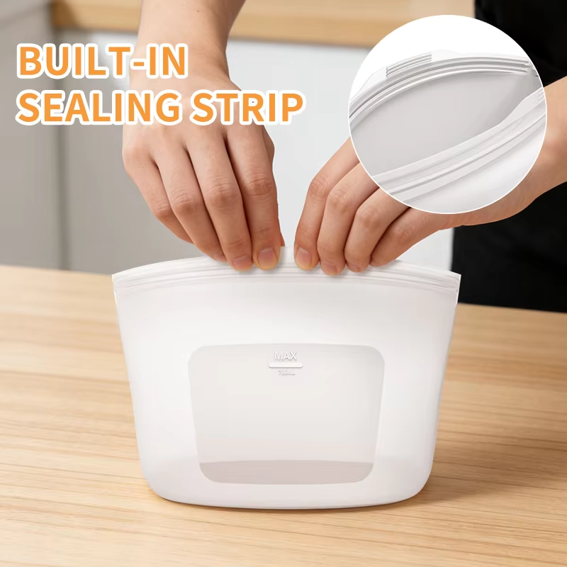 100% Silicone Reusable Food Storage Bag Leakproof Dishwasher-Safe Eco-Friendly Non-Toxic Freezer Container