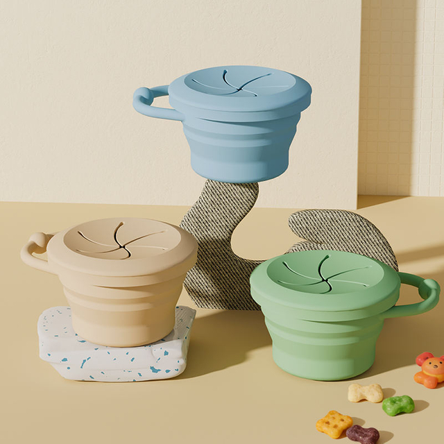 Foldable Silicone Cups with Lid Children's Tableware Toddler Snack Storage Container Gift Collapsible Cup