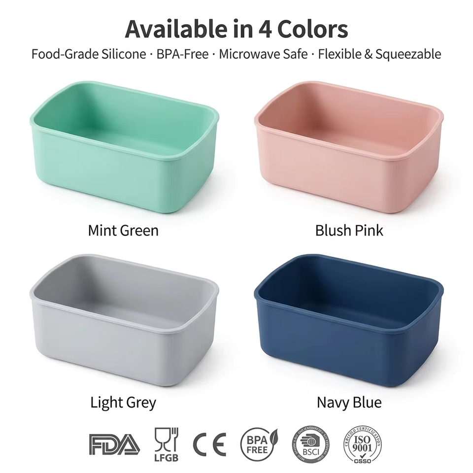 3 Cavity Silicone Bento case Leakproof Silicone Soft Snacks Food Grade Silicone Storage Box Bento Box