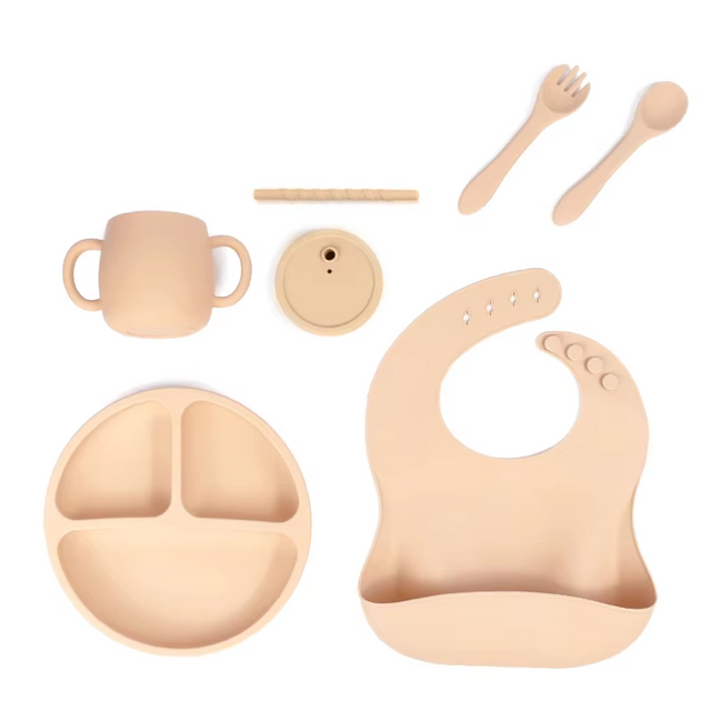 New Arrivals Custom BPA Free Kids Dinnerware Set Baby Bib Toddler Plates Bowls Silicone Sippy Cup Silicone Baby Feeding Kit