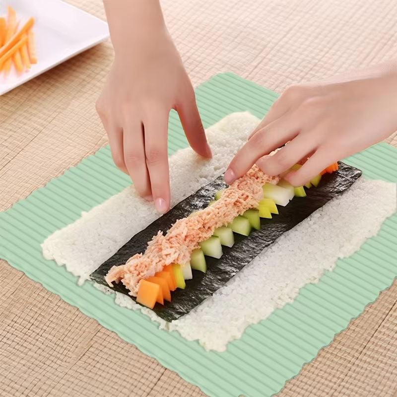 Wellfine BPA Free DIY Sushi Making Tool Food Grade DIY Silicone Sushi Roll Mat Silicone Sushi Mat