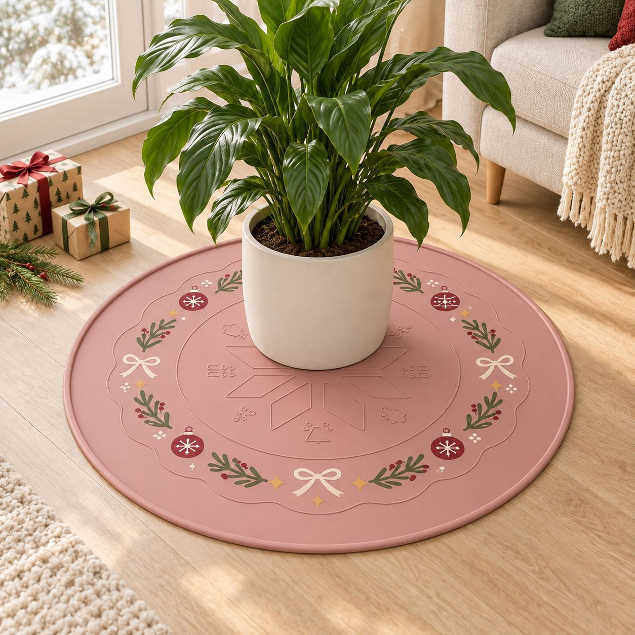Round Silicone Christmas Tree Mat - Waterproof Snowflake