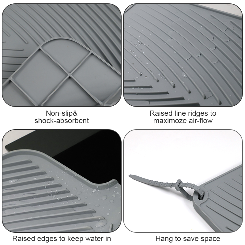 Silicone Dish Drying Mat - Non-Slip Heat Resistant Drain Pad