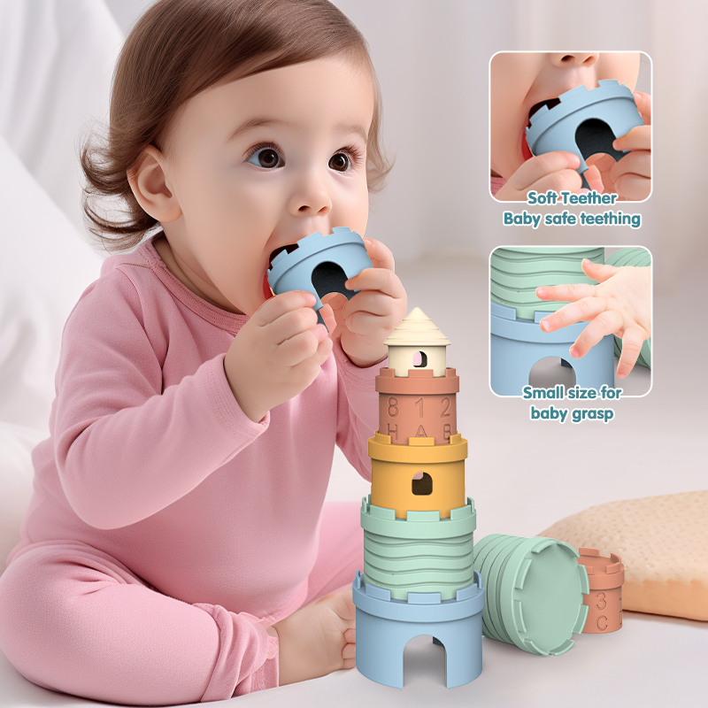 Montessori Stacking Toys for Babies - Silicone Castle Blocks 