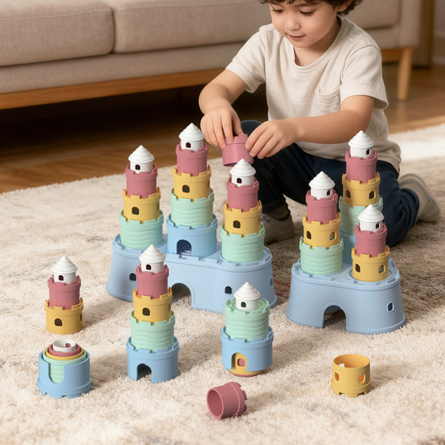 Silicone Baby Stacker Toy Set - Soft Castle Blocks Teether