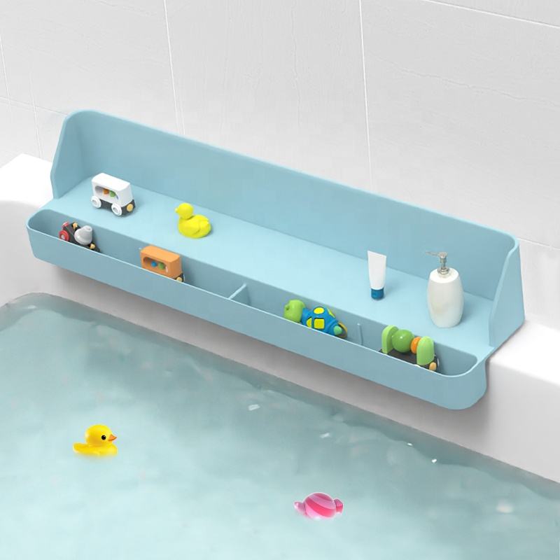 Bathtub Splash Guard Silicone Water Barrier Bathtub Bathroom Splash Proof Storage Suction Cup Tray Anti-slip Toy Holder Storage