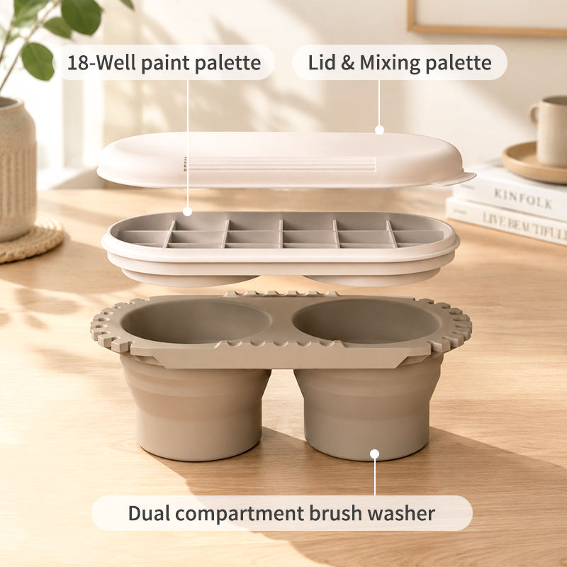 Convenient Brush Holder Silicone Watercolor Paint Brush Cleaner Rinser 3 in 1 Paint Brush Washer
