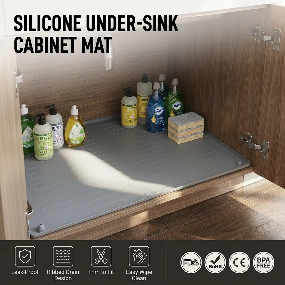 Hot Selling Waterproof Under Sink Mat Cabinet Liner Protector Silicone Drain Mat Kitchen Dish Tray Cutting Service