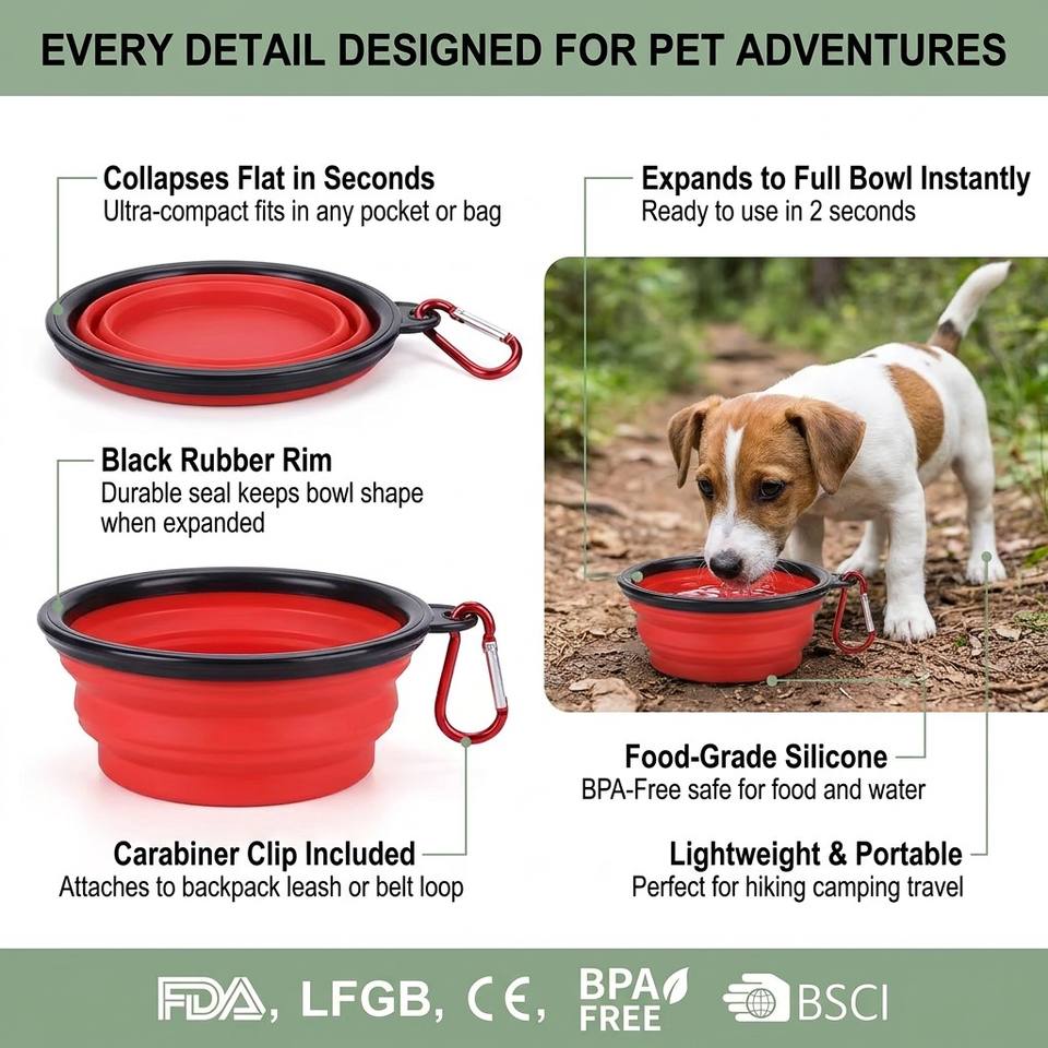 Foldable Pet Bowl Customized Logo Silicone Collapsible Dog Bowls Folding Pet Bowls Travel