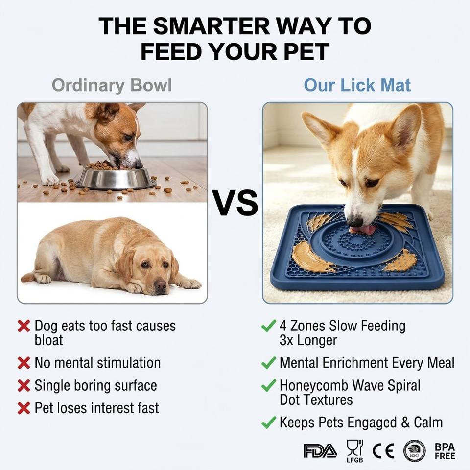 Silicone Pet Licking Slow Feeder Interactive Lick Mat Cats Dogs Portable Lightweight Eco-Friendly Non-slip Anti-choke
