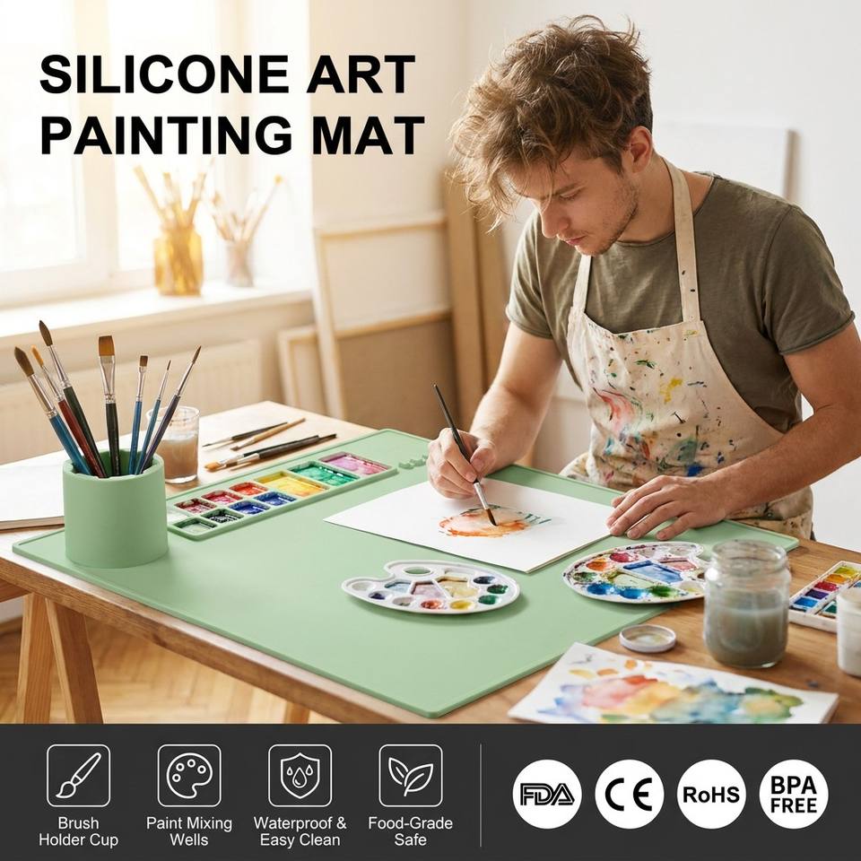 Multi-square Pigment Reserve Function Children Art Creation Silicone Oil Painting Mat