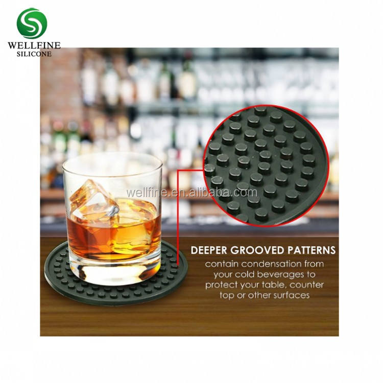 Silicone Coasters Set of 6 in Holder - Protect Furniture From Water Marks & Damage - Good Grip Deep Tray Large 4.3 Inch Size