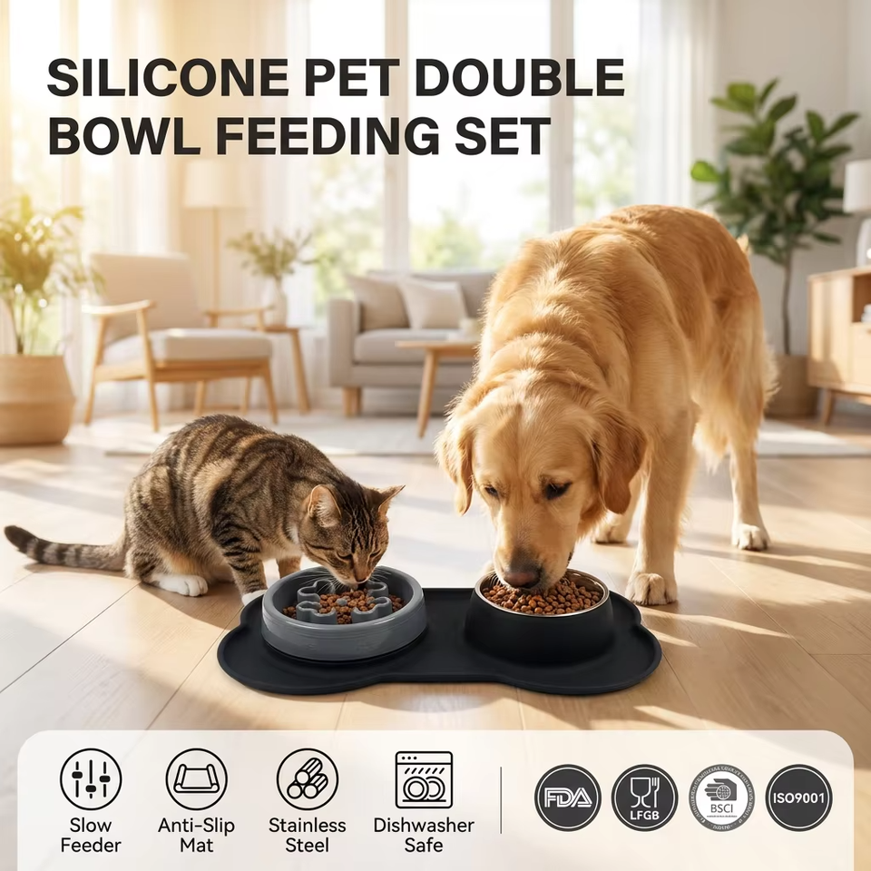 Silicone Pet Bowl for Dogs and Cats Feeder Bowls for Pets Dog Food Bowl with No-Spill and Non-Slip Design