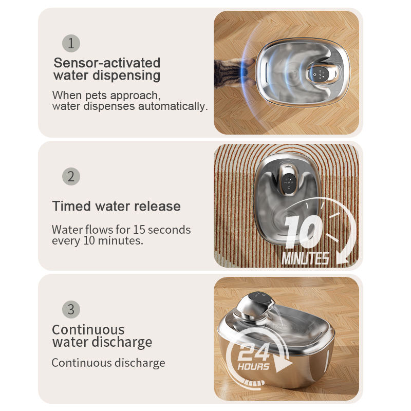304 Stainless Steel Automatic Pet Fountain 1.8L Cat Dog Water Feeder Faucet Live Water Filter Solid Pattern 2L Capacity
