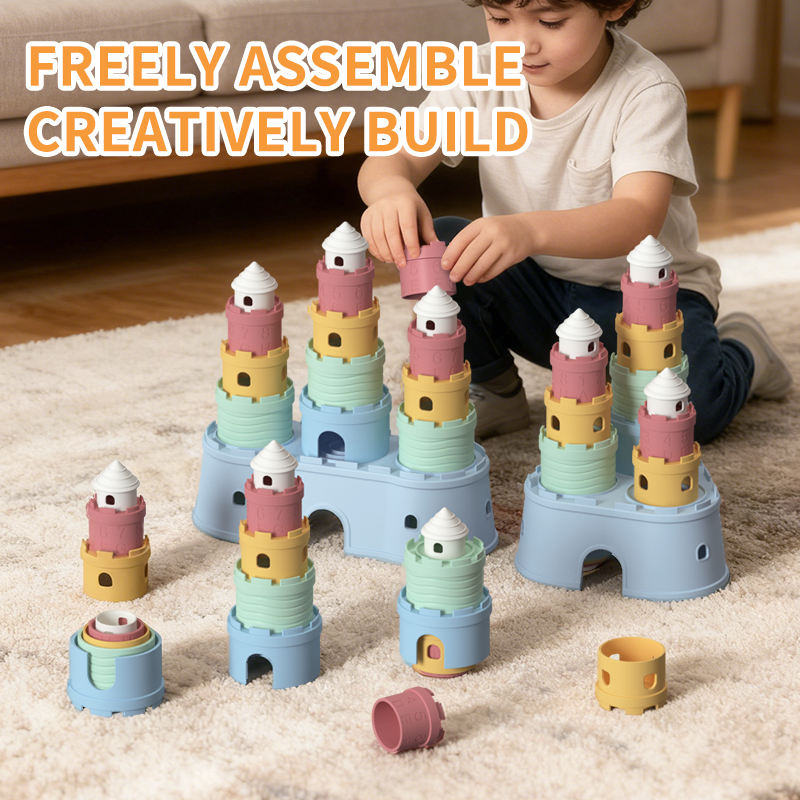 BPA Free Silicone Soft Castles Building Blocks Teething Stacking Teether Children'S Educational Baby Stacker Stacking Toy