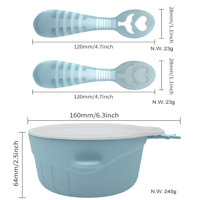 Food Grade BPA Free Baby Feeding Custom Dinnerware Set Silicone Newborn Baby Eating Spoon Set