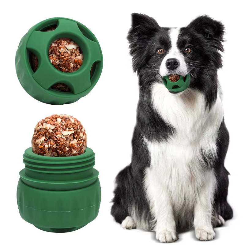 Silicone Dog Chew Toy Ball Durable Cartoon Dog Treat Holes Puzzle Food Dispenser Dog Toy Ring