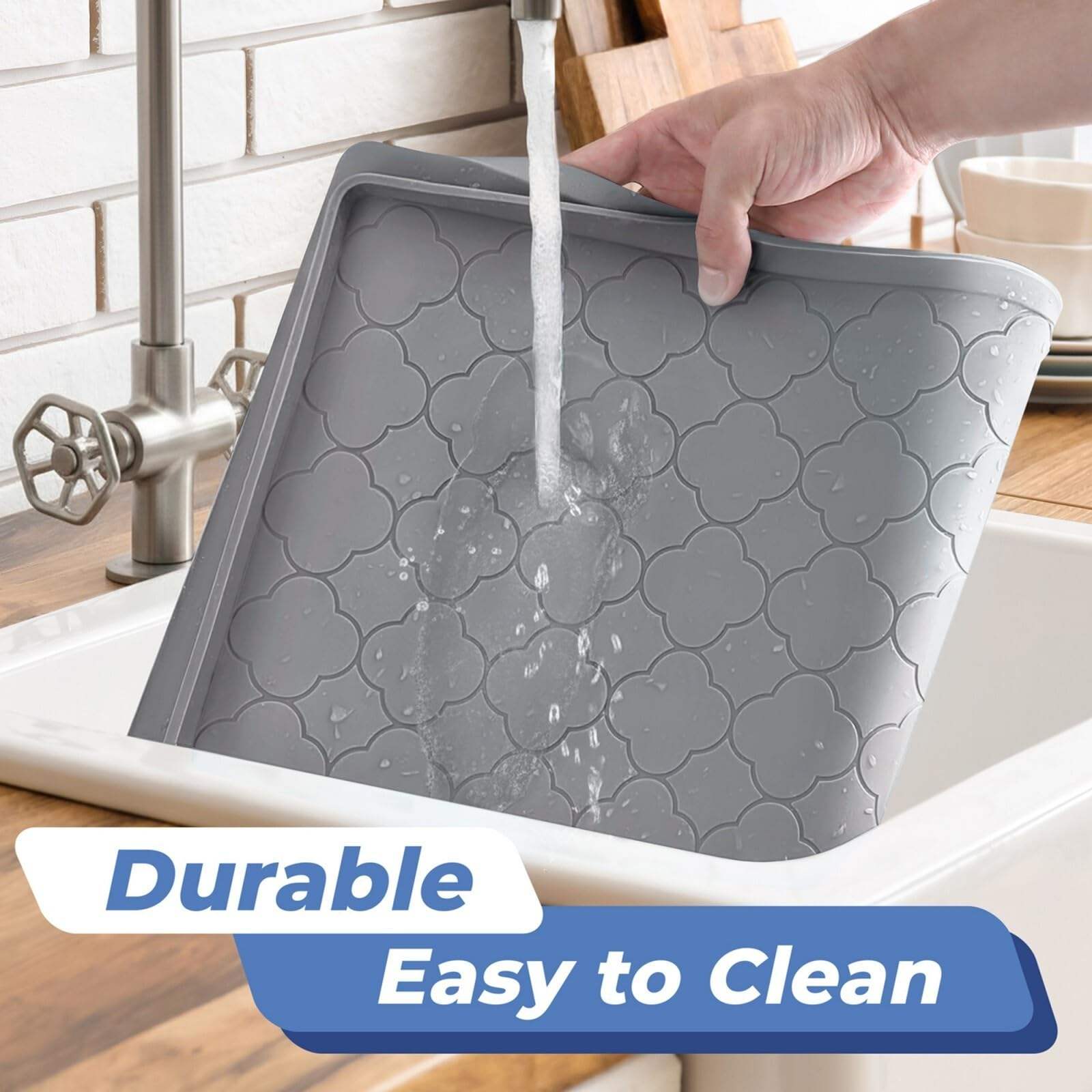 Silicone Under-Sink Mat with Water Drainage Cabinet Shelf Liner Non-Slip Mats Dishwasher-Safe Drawer Liner