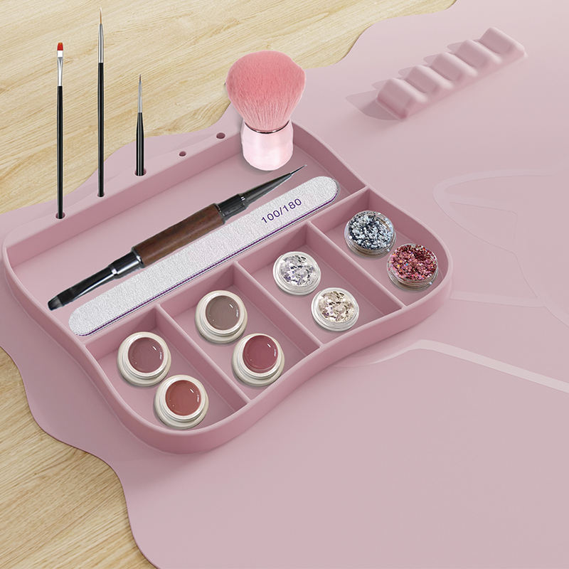 Foldable Pink Pattern Double-Sided Nail Art Desk Pads with Custom Logo Protective Working Nail Table Mat