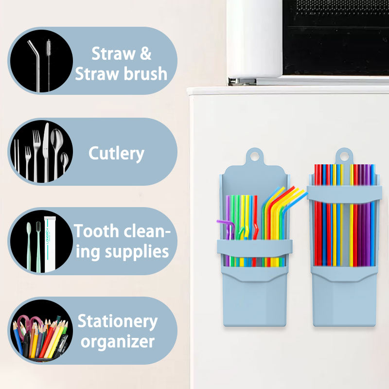 Kitchen Storage Box with Drainage Holes Multiple Fixing Methods Silicone Straw Storage Case