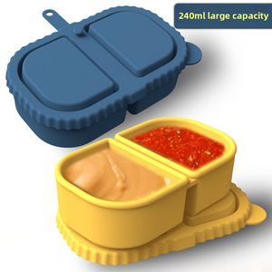 Collapsible Outdoor Snack Silicone Container Double Compartment Leak-Proof Silicone Reusable Snack Containers with Lids