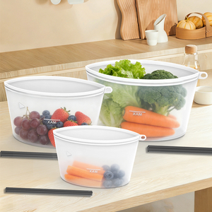 BPA Free Eco-friendly Stand up Reusable Silicon Ziplock Food Storage Bag Pouch Food Grade Safe Silicone Freezer Bags for Food