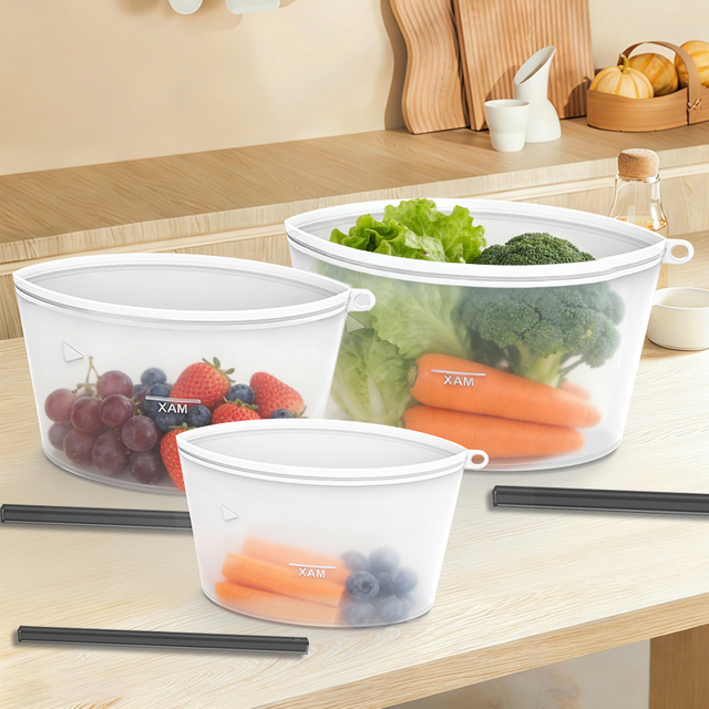 BPA Free Eco-friendly Stand up Reusable Silicon Ziplock Food Storage Bag Pouch Food Grade Safe Silicone Freezer Bags for Food