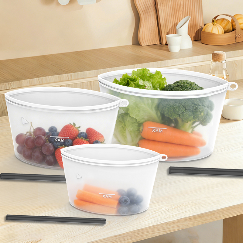 BPA Free Eco-friendly Stand up Reusable Silicon Ziplock Food Storage Bag Pouch Food Grade Safe Silicone Freezer Bags for Food
