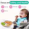 9" Stainless Steel Divided Toddler Plate Removable Silicone Sleeves Non Toxic BPA Free Unbreakable Baby Kids Dining